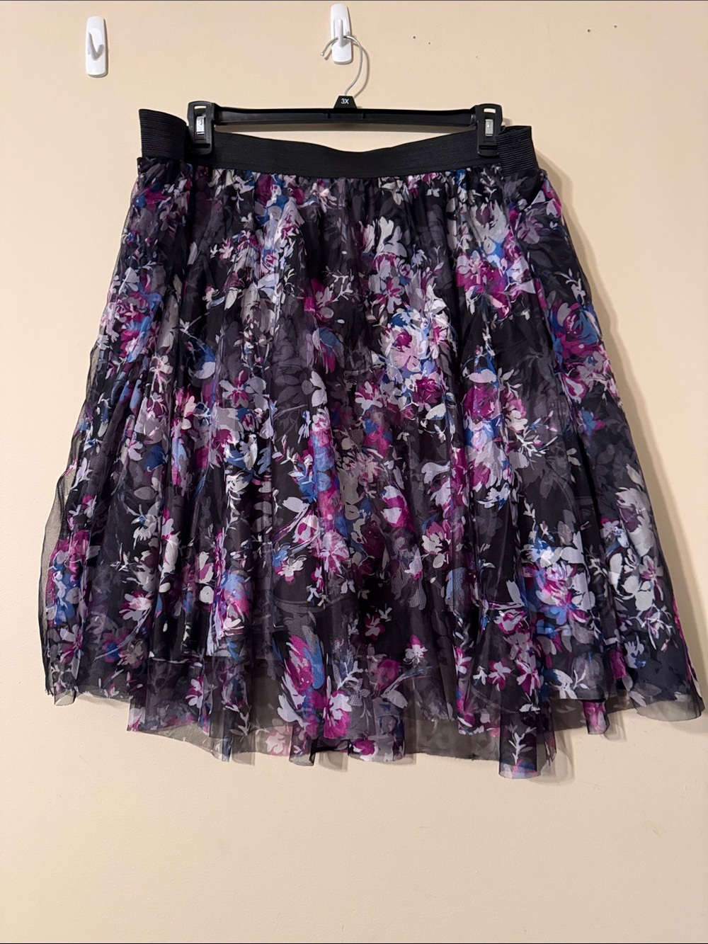 torrid Black Floral Layered Tulle Skirt with Purple & Blue Accents